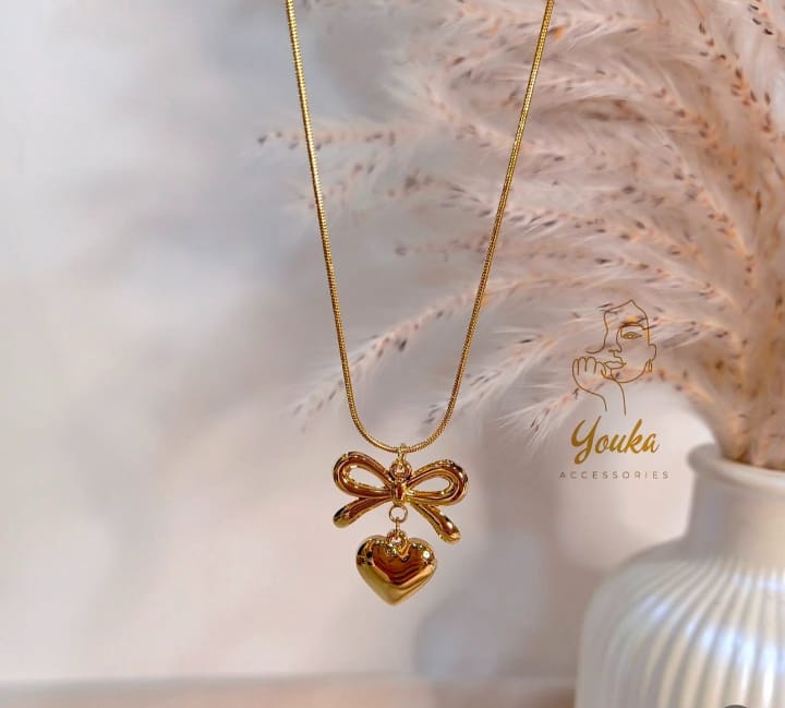 Stainless steel heart bow neckless