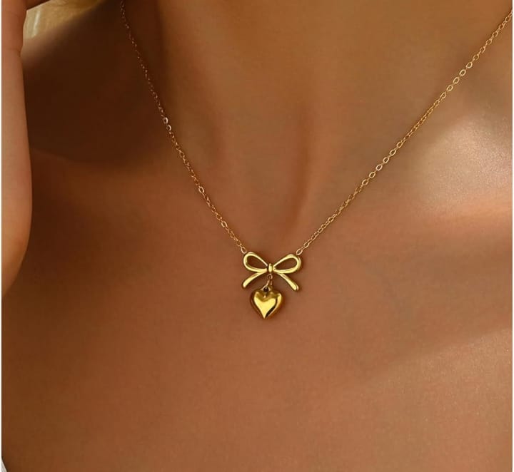Stainless steel heart bow neckless