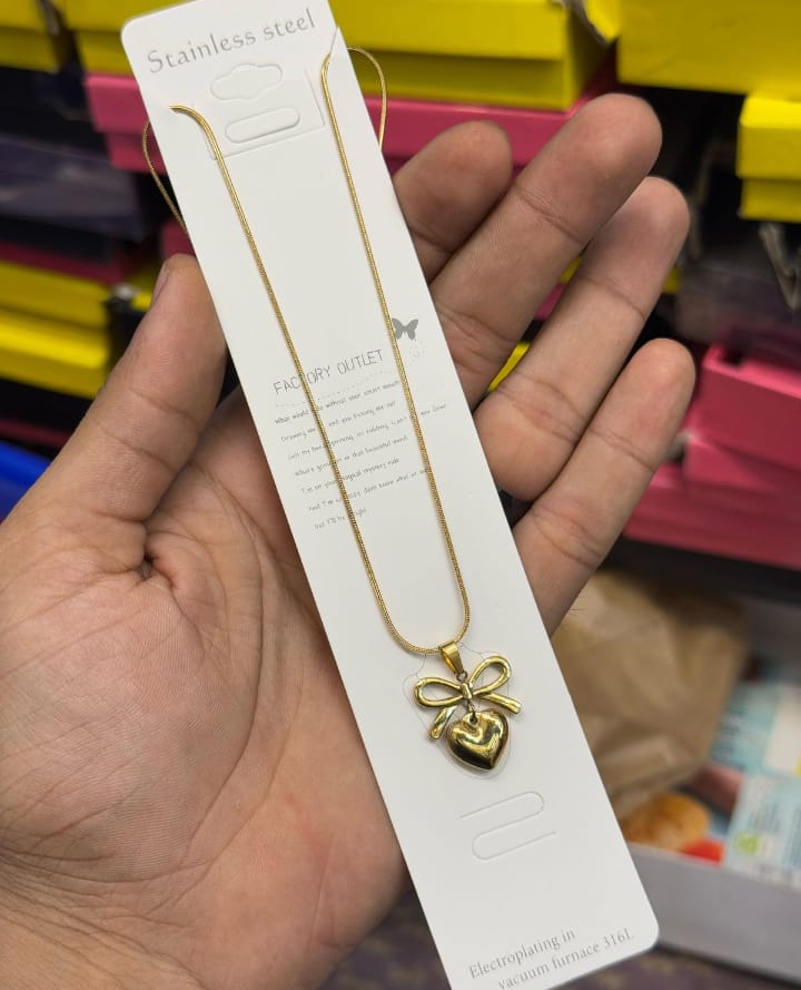 Stainless steel heart bow neckless