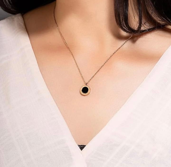 Black Stone Roman Clock Necklace