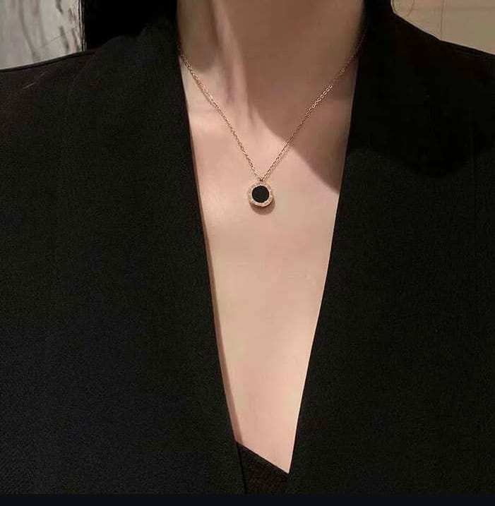 Black Stone Roman Clock Necklace