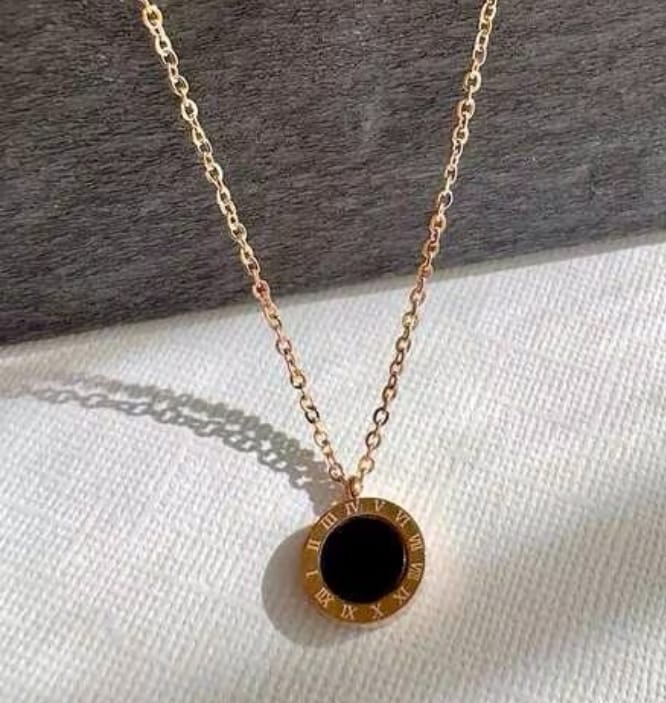 Black Stone Roman Clock Necklace